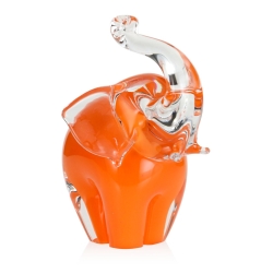 Szklana rzeźba Słoń z uniesioną trąbą ~13cm - Kolor Pomarańczowy | HUTA SABINA