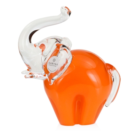 Przejdź do produktu Szklana rzeźba Słoń z uniesioną trąbą ~13cm - Kolor Pomarańczowy | HUTA SABINA