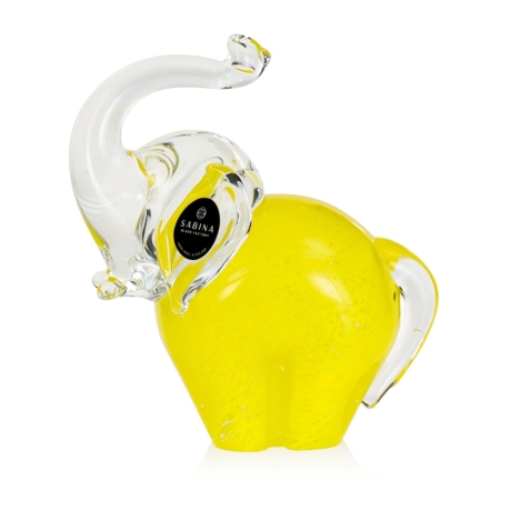 Przejdź do produktu Szklana rzeźba Słoń z uniesioną trąbą ~13cm - Kolor Żółty | HUTA SABINA