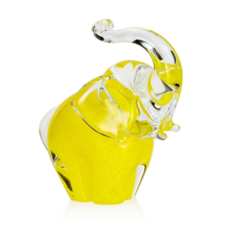 Szklana rzeźba Słoń z uniesioną trąbą ~13cm - Kolor Żółty | HUTA SABINA