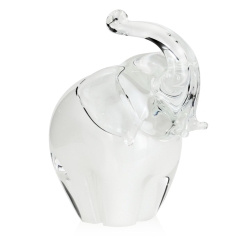 Szklana rzeźba Słoń z uniesioną trąbą ~14cm - Kolor Biały | HUTA SABINA