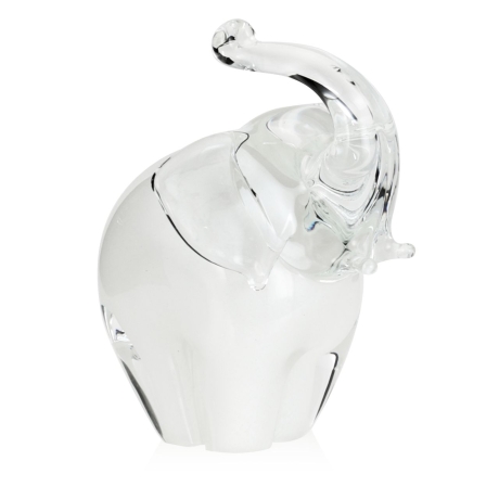 Przejdź do produktu Szklana rzeźba Słoń z uniesioną trąbą ~14cm - Kolor Biały | HUTA SABINA