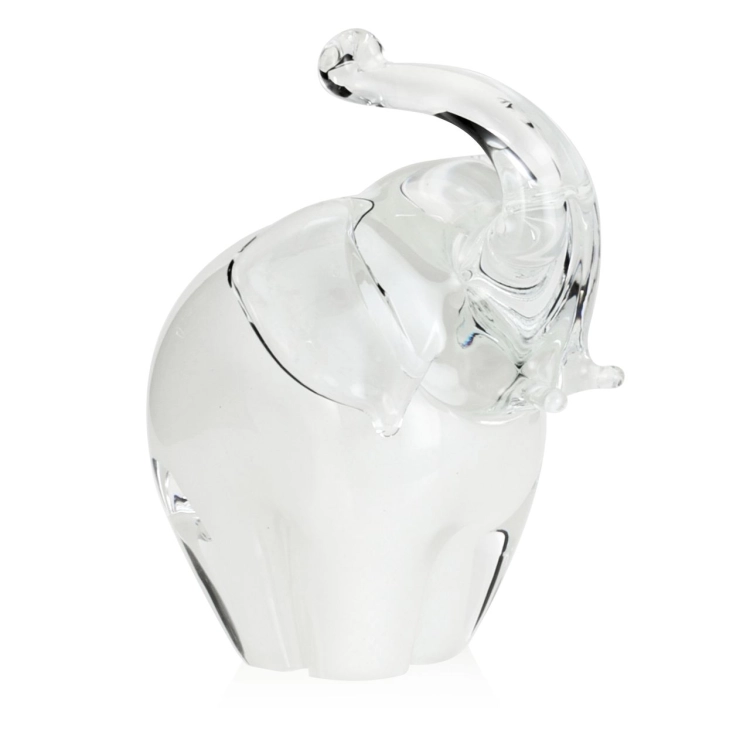 Szklana rzeźba Słoń z uniesioną trąbą ~14cm - Kolor Biały | HUTA SABINA