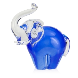 Szklana rzeźba Słoń z uniesioną trąbą ~14cm - Kolor Niebieski | HUTA SABINA