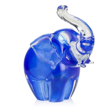 Przejdź do produktu Szklana rzeźba Słoń z uniesioną trąbą ~14cm - Kolor Niebieski | HUTA SABINA