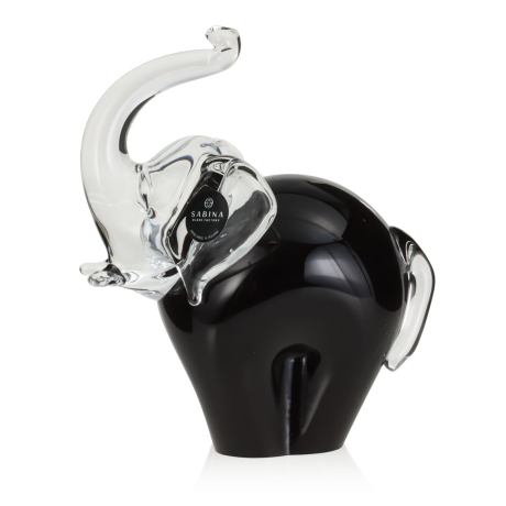 Przejdź do produktu Szklana rzeźba Słoń z uniesioną trąbą ~15cm - Kolor Czarny | HUTA SABINA