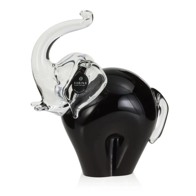 Szklana rzeźba Słoń z uniesioną trąbą ~15cm - Kolor Czarny | HUTA SABINA