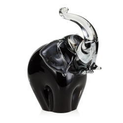 Szklana rzeźba Słoń z uniesioną trąbą ~15cm - Kolor Czarny | HUTA SABINA