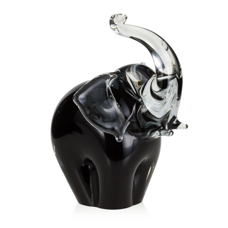 Szklana rzeźba Słoń z uniesioną trąbą ~15cm - Kolor Czarny | HUTA SABINA