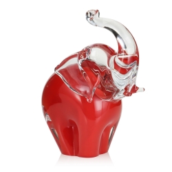 Szklana rzeźba Słoń z uniesioną trąbą ~15cm - Kolor Czerwony | HUTA SABINA