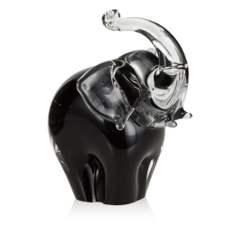 Szklana rzeźba Słoń z uniesioną trąbą ~15cm - Kolor Czarny + Soda | HUTA SABINA