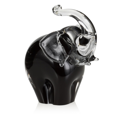 Przejdź do produktu Szklana rzeźba Słoń z uniesioną trąbą ~15cm - Kolor Czarny + Soda | HUTA SABINA