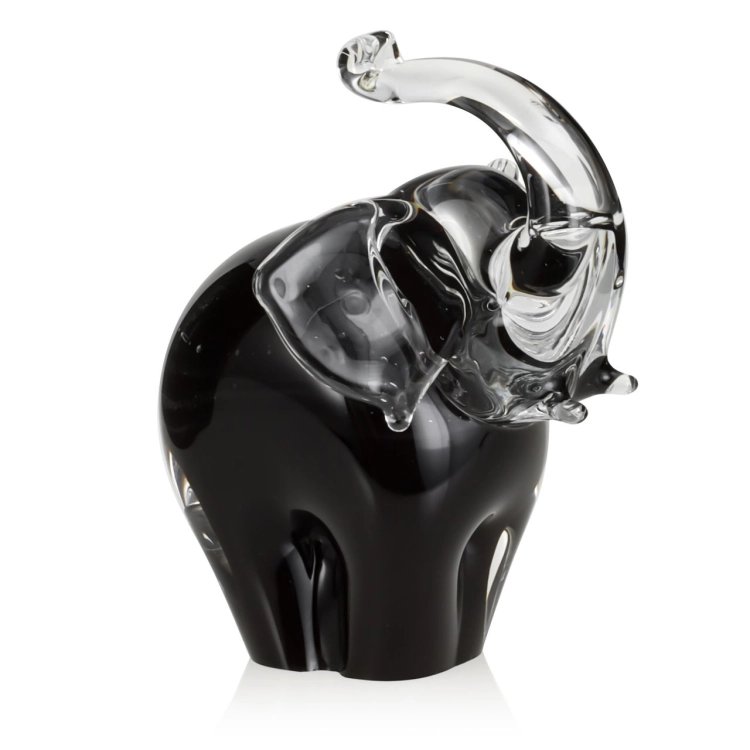 Szklana rzeźba Słoń z uniesioną trąbą ~15cm - Kolor Czarny + Soda | HUTA SABINA