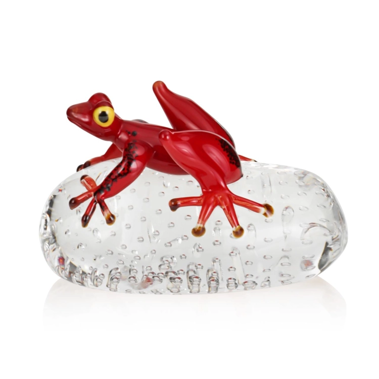 Szklana rzeźba Żaba na kuli - Kolor + Pladry | HUTA SABINA