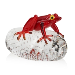 Szklana rzeźba Żaba na kuli - Kolor + Pladry | HUTA SABINA