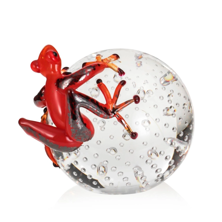 Szklana rzeźba Żaba na kamieniu - Kolor + Pladry | HUTA SABINA