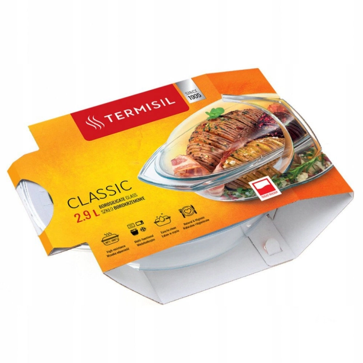 Szklane okrągłe naczynie żaroodporne do zapiekania Termisil 2,9L