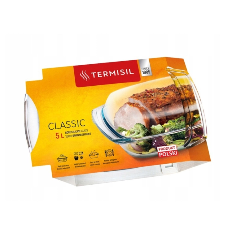 Szklane okrągłe naczynie żaroodporne do zapiekania Termisil 5L