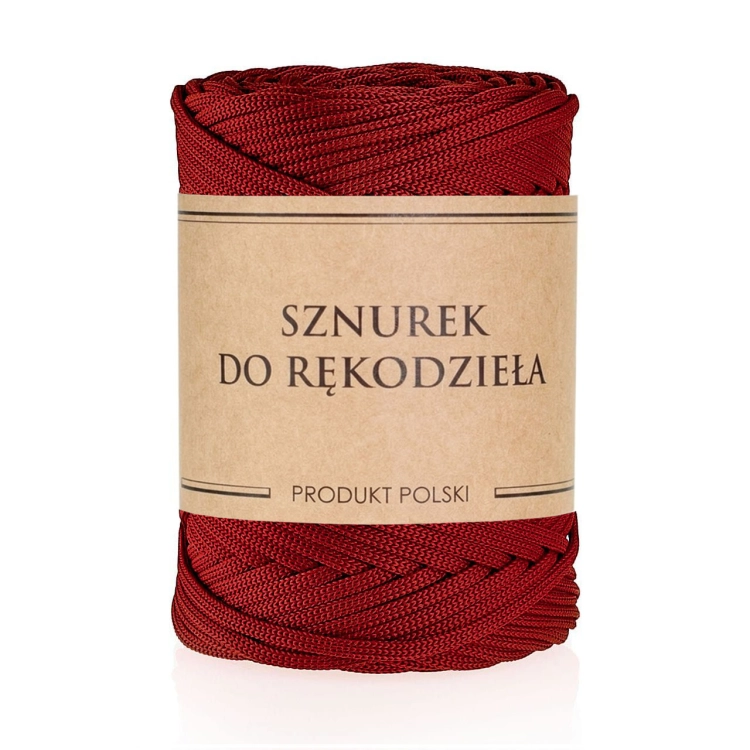 Sznurek POLIESTROWY Płaski do rękodzieła makramy Bordowy 5mm 100m