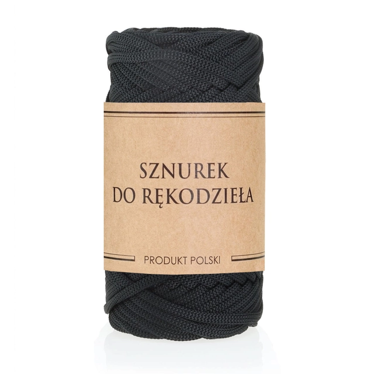 Sznurek POLIESTROWY Płaski do rękodzieła makramy CZARNY 5mm 50m