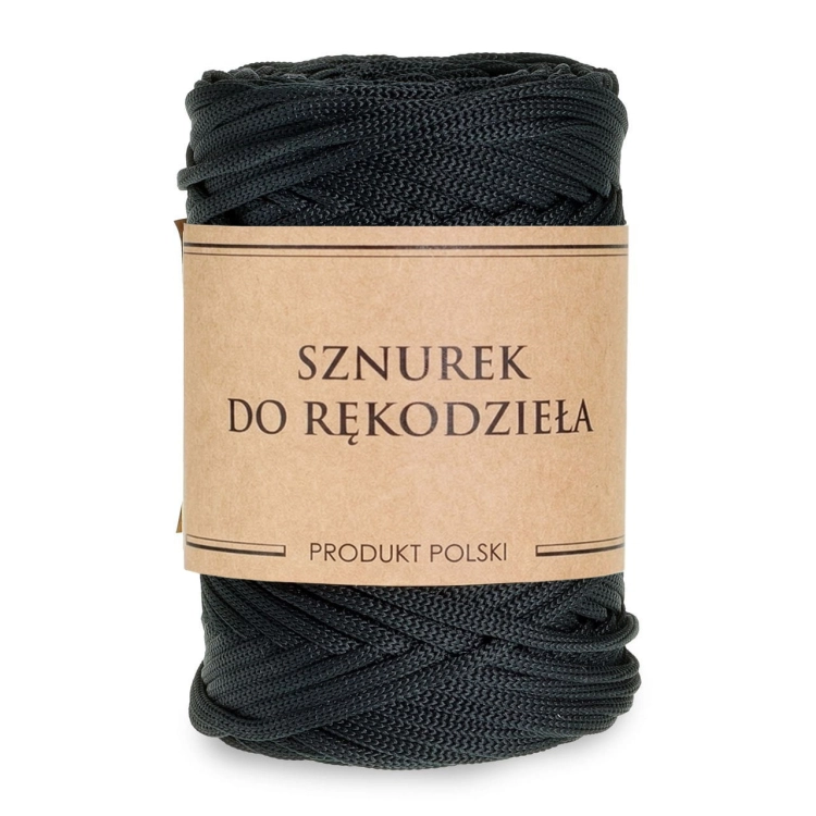 Sznurek POLIESTROWY Płaski do rękodzieła makramy CZARNY 5mm 100m