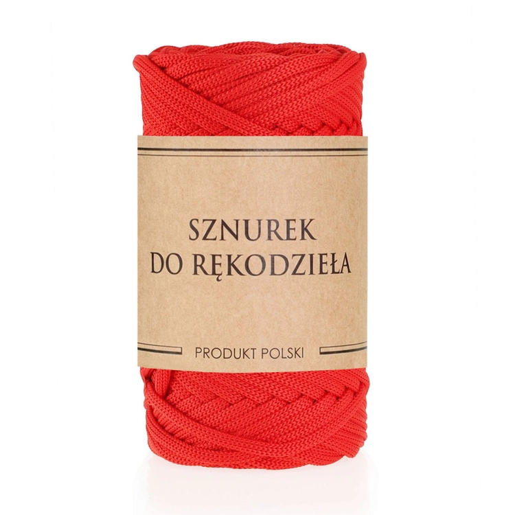 Sznurek POLIESTROWY Płaski do rękodzieła makramy CZERWONY 5mm 50m