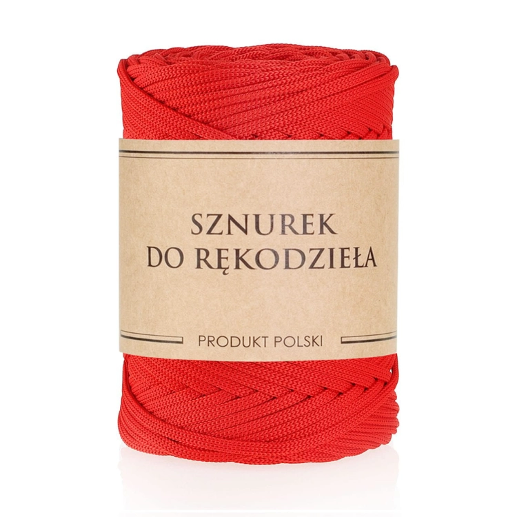 Sznurek POLIESTROWY Płaski do rękodzieła makramy CZERWONY 5mm 100m