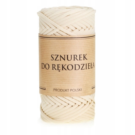 Przejdź do produktu Sznurek POLIESTROWY Płaski do rękodzieła makramy ECRU 3mm 50m