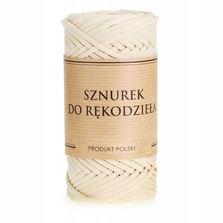 Sznurek POLIESTROWY Płaski do rękodzieła makramy Ecru 3mm 50m