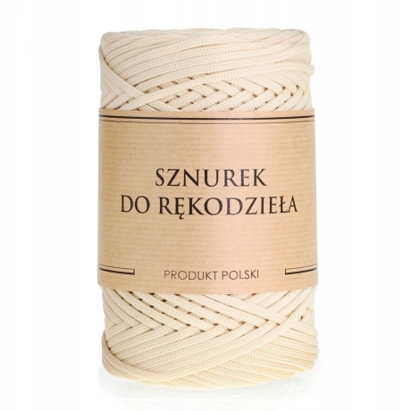 Przejdź do produktu Sznurek POLIESTROWY Płaski do rękodzieła makramy ECRU 3mm 100m