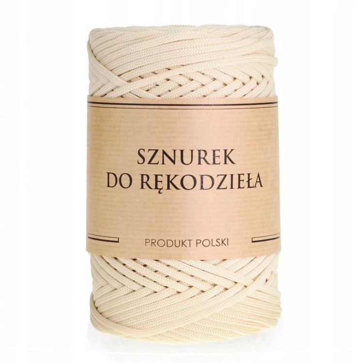 Sznurek POLIESTROWY Płaski do rękodzieła makramy ECRU 3mm 100m