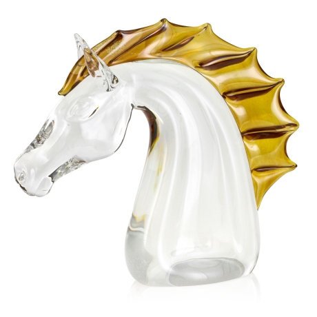 Przejdź do produktu Szklana rzeźba Głowa konia bezbarwna + grzywa w kolorze | HUTA SABINA