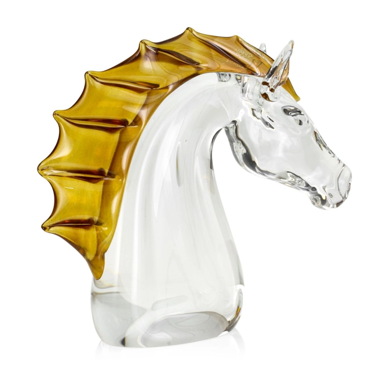 Szklana rzeźba Głowa konia bezbarwna + grzywa w kolorze | HUTA SABINA