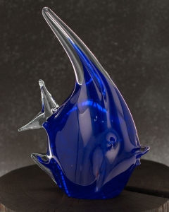 Szklana ryba rzeźba figurka SKALAR 28cm - kolor kobaltowy | HUTA SABINA
