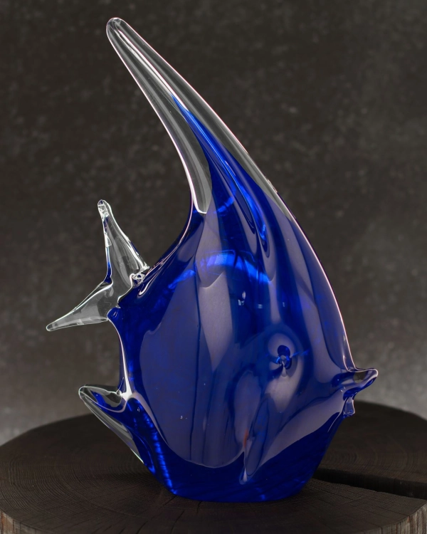 Szklana ryba rzeźba figurka SKALAR 28cm - kolor kobaltowy | HUTA SABINA
