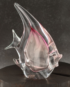 Szklana ryba rzeźba figurka SKALAR 26cm - kolor bezbarwny + różowy | HUTA SABINA