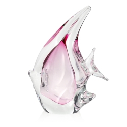 Szklana ryba rzeźba figurka SKALAR 26cm - kolor bezbarwny + różowy | HUTA SABINA