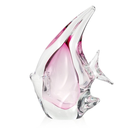Przejdź do produktu Szklana ryba rzeźba figurka SKALAR 26cm - kolor bezbarwny + różowy | HUTA SABINA