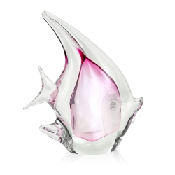 Szklana ryba rzeźba figurka SKALAR 26cm - kolor bezbarwny + różowy | HUTA SABINA