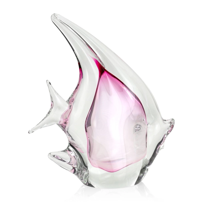 Szklana ryba rzeźba figurka SKALAR 26cm - kolor bezbarwny + różowy | HUTA SABINA