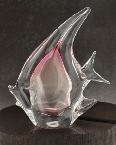 Szklana ryba rzeźba figurka SKALAR 26cm - kolor bezbarwny + różowy | HUTA SABINA