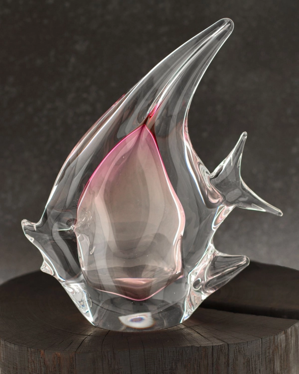 Szklana ryba rzeźba figurka SKALAR 26cm - kolor bezbarwny + różowy | HUTA SABINA