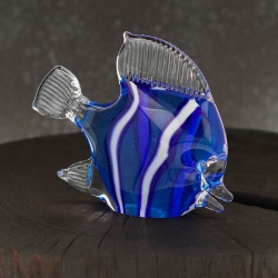 Szklana ryba rzeźba figurka SKALAR 12cm - kolor niebiesko-biały | HUTA SABINA