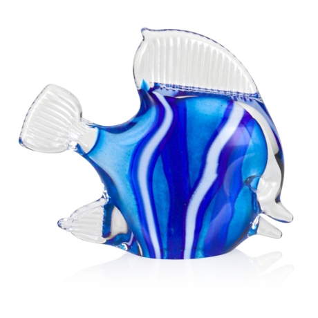 Przejdź do produktu Szklana ryba rzeźba figurka SKALAR 12cm - kolor niebiesko-biały | HUTA SABINA