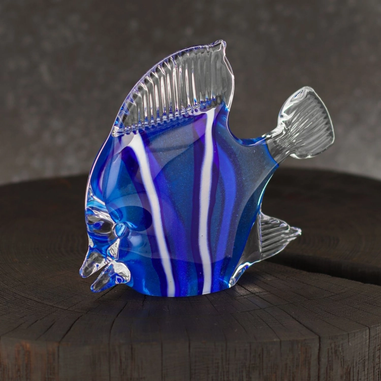 Szklana ryba rzeźba figurka SKALAR 12cm - kolor niebiesko-biały | HUTA SABINA