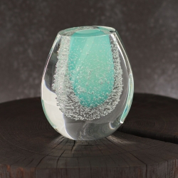 Szklany wazonik ozdobny 11,5cm - kolor turkusowy + soda | HUTA SABINA