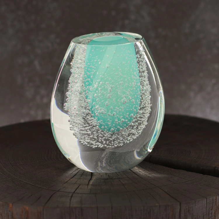 Szklany wazonik ozdobny 11,5cm - kolor turkusowy + soda | HUTA SABINA