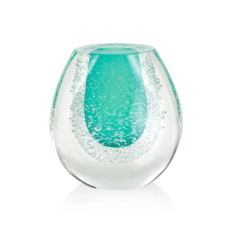 Szklany wazonik ozdobny 11,5cm - kolor turkusowy + soda | HUTA SABINA