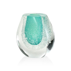 Szklany wazonik ozdobny 11,5cm - kolor turkusowy + soda | HUTA SABINA
