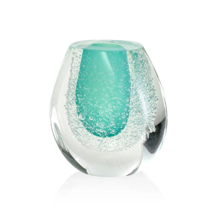 Szklany wazonik ozdobny 11,5cm - kolor turkusowy + soda | HUTA SABINA